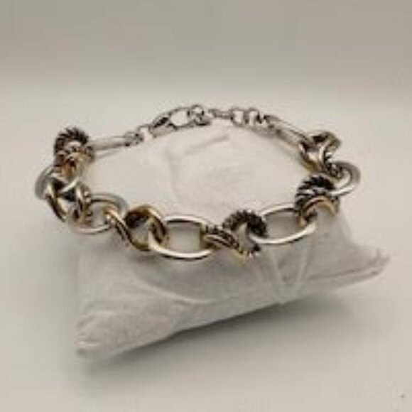 Brighton Jewelry - Brighton  Silver & Gold Link Statement Bracelet | Two Tone Circle  Rope Chain